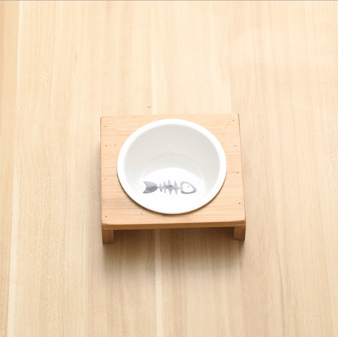 Stylish Bamboo And Ceramic Cat Dog Feeder Bowls - GreenPetGear