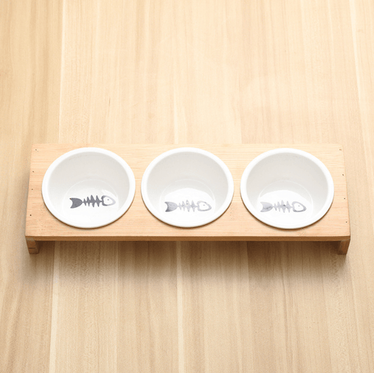 Stylish Bamboo And Ceramic Cat Dog Feeder Bowls - GreenPetGear